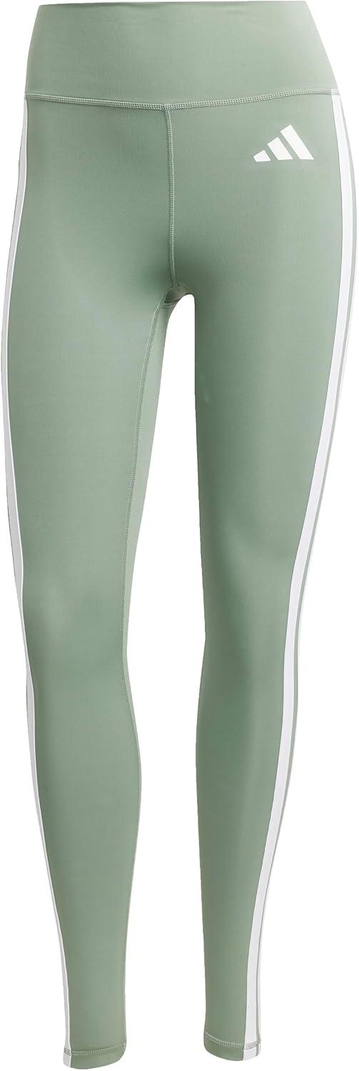 imageadidas Womens Optime Essentials 3Stripes 78 Training LeggingsSilver GreenWhite