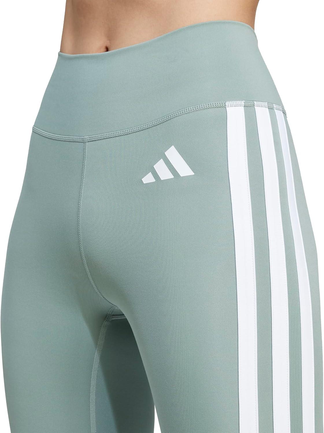 imageadidas Womens Optime Essentials 3Stripes 78 Training LeggingsSilver GreenWhite