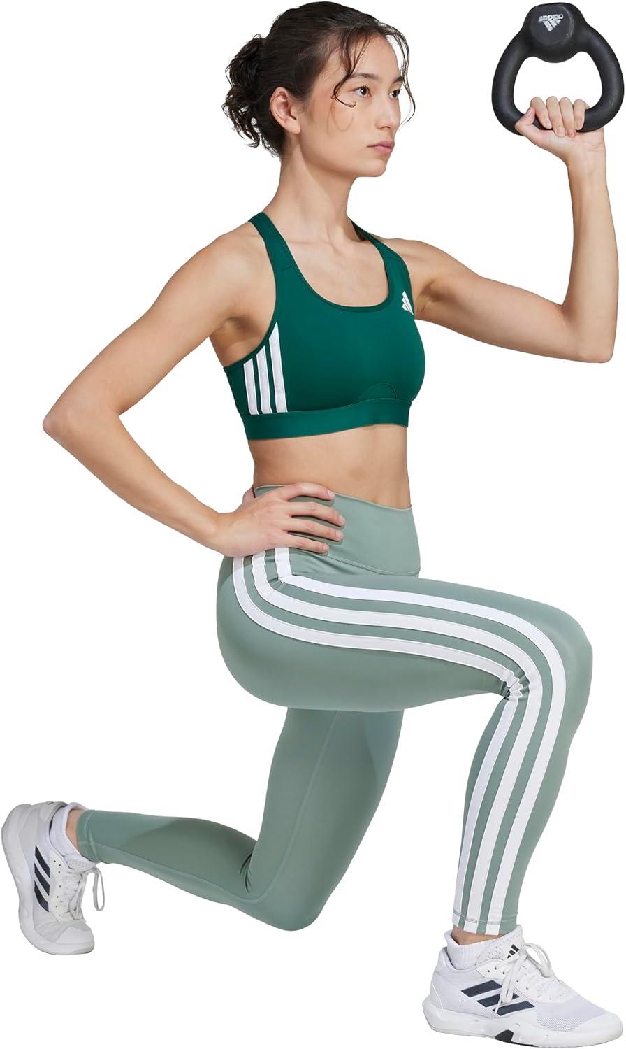 imageadidas Womens Optime Essentials 3Stripes 78 Training LeggingsSilver GreenWhite