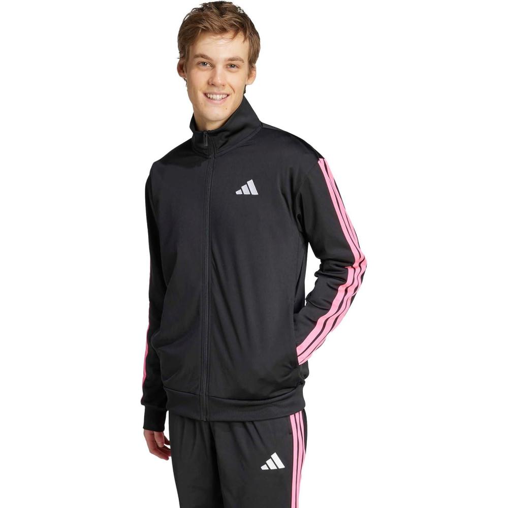 imageadidas Mens 3Stripes Tricot Track TopBlackLucid Pink