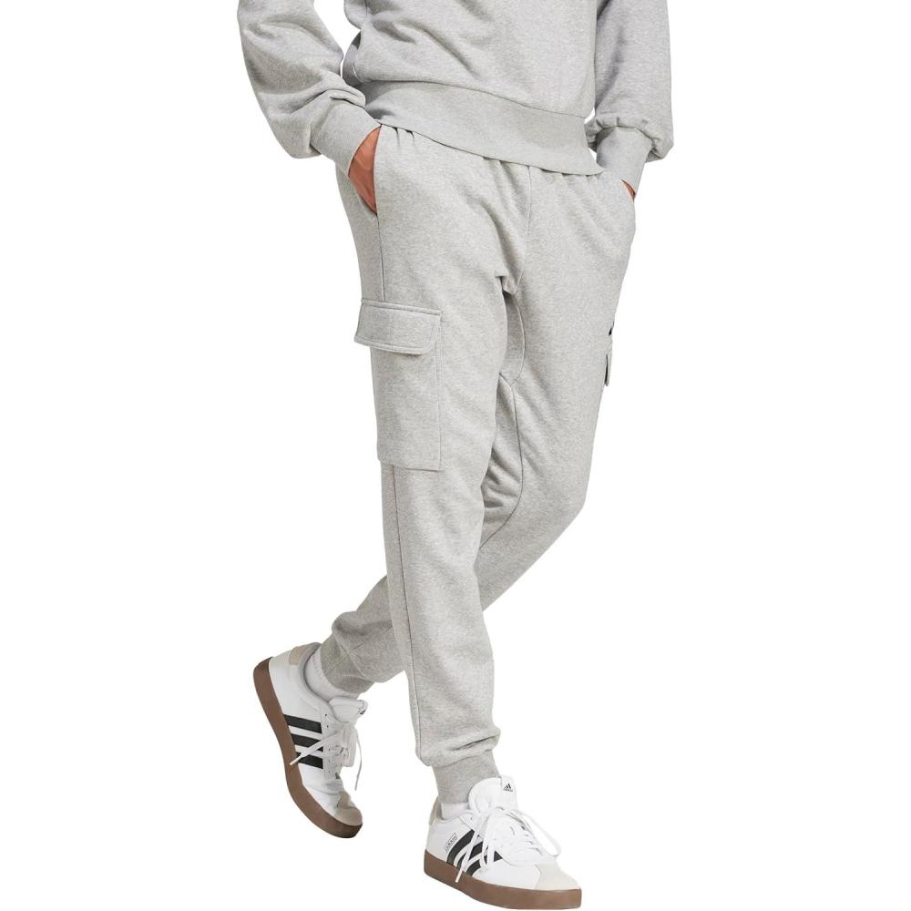 imageadidas Mens Essentials Feel Cozy Fleece Cargo Pants Medium Grey HeatherBlack