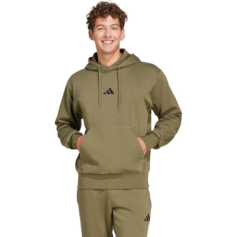 imageadidas Mens Essentials Feelcozy Fleece HoodieOlive StrataBlack