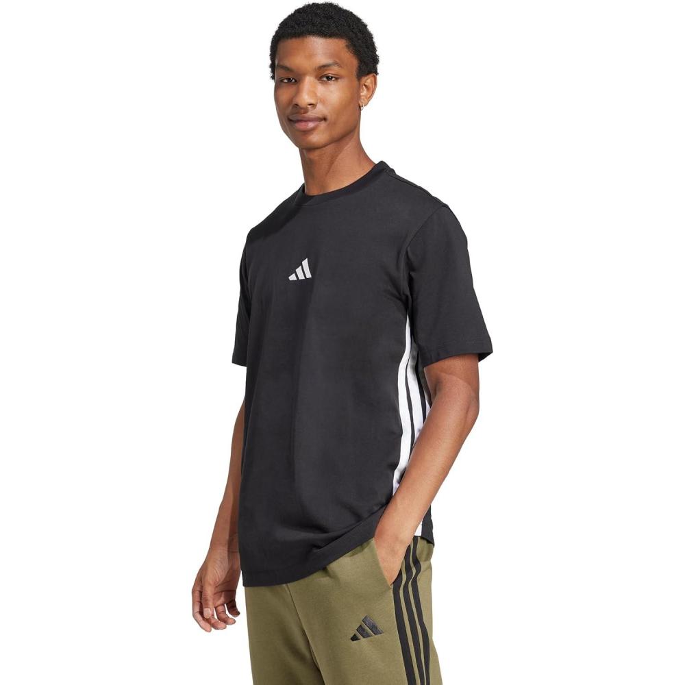 imageadidas Mens Essentials Single Jersey 3Stripes TShirtBlackWhite