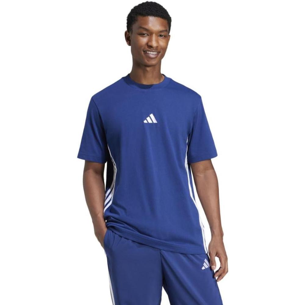 imageadidas Mens Essentials Single Jersey 3Stripes TShirtDark BlueWhite