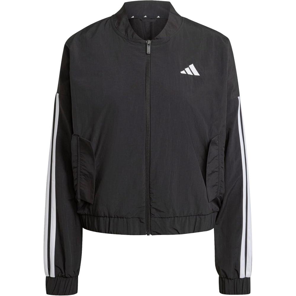 imageadidas Womens Essentials 3Stripes Woven Bomber JacketBlackWhite