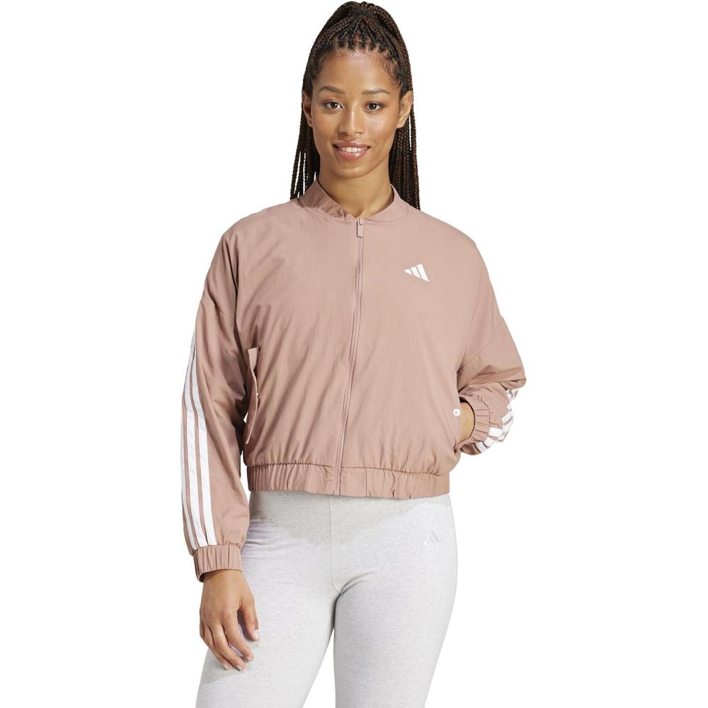 imageadidas Womens Essentials 3Stripes Woven Bomber JacketWarm ClayWhite
