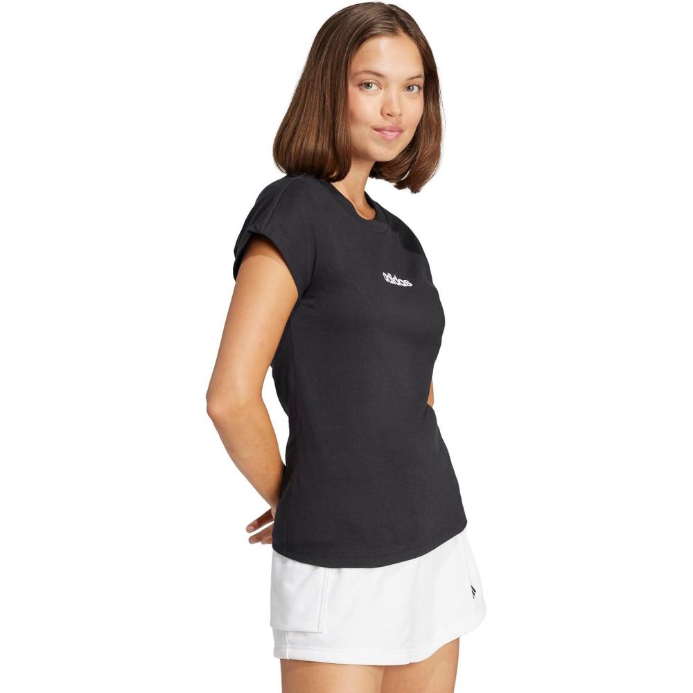 imageadidas Womens Essentials Linear Cotton TShirtBlackWhite