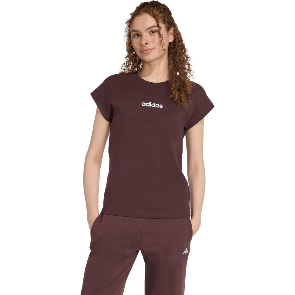 imageadidas Womens Essentials Linear Cotton TShirtShadow BrownWhite