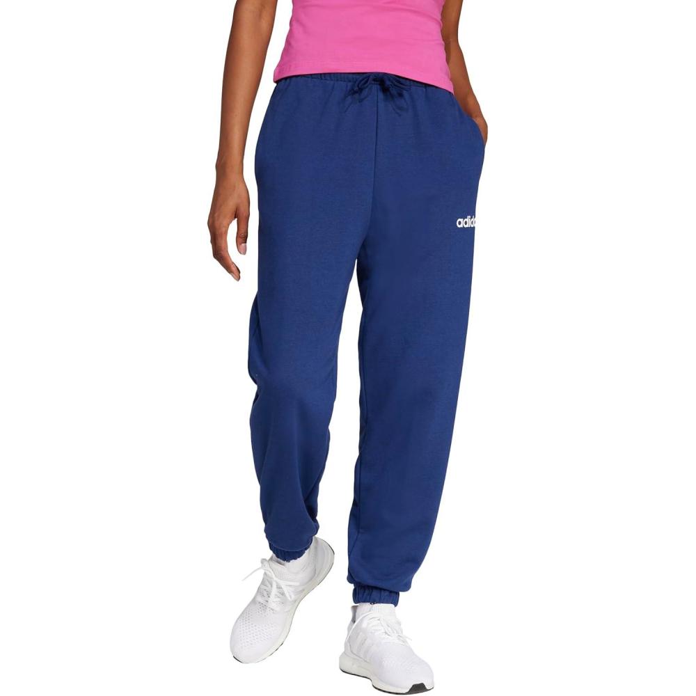 imageadidas Womens Essentials Linear French Terry Cuffed PantsDark BlueWhite