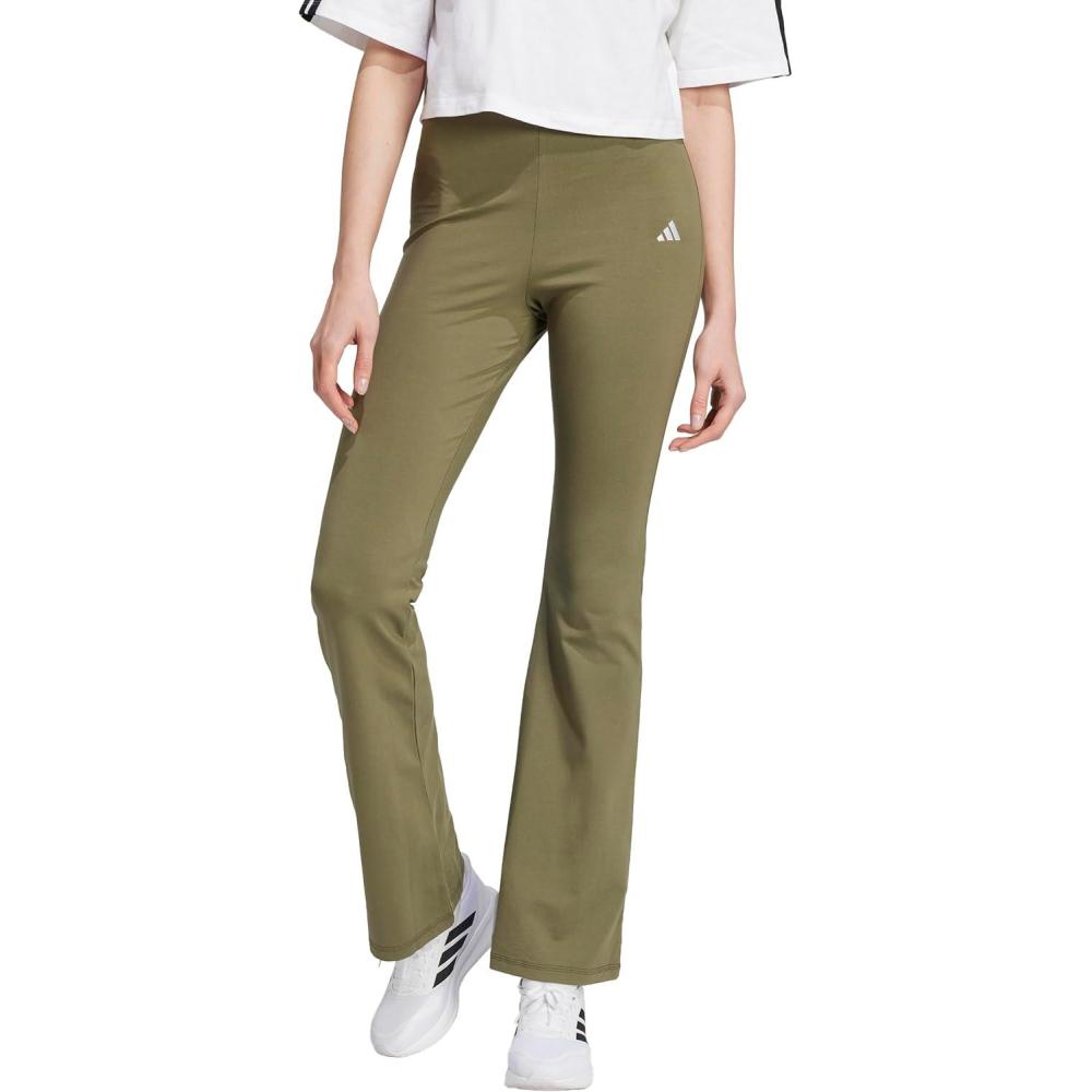 imageadidas Womens Essentials Small Logo Flared LeggingsOlive StrataWhite