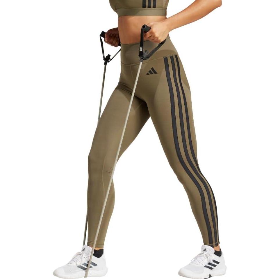 imageadidas Womens Optime Essentials 3Stripes 78 Training LeggingsOlive StrataBlack