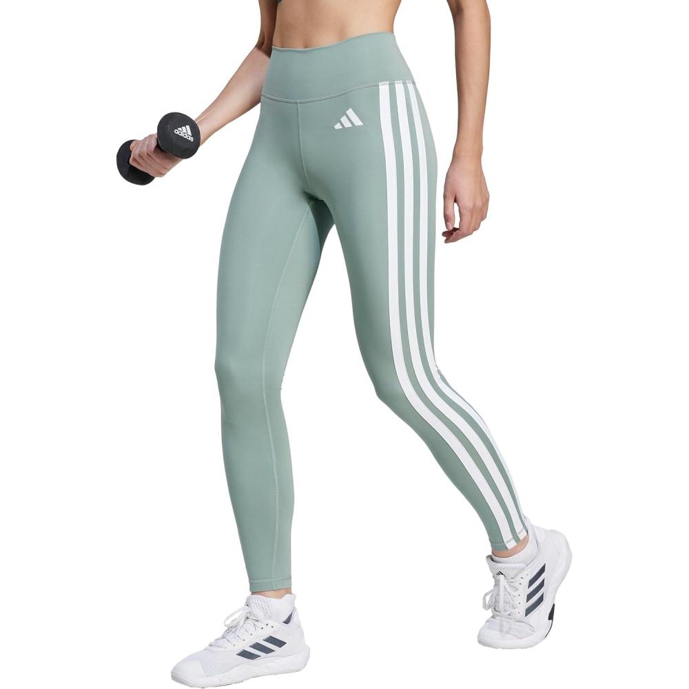 imageadidas Womens Optime Essentials 3Stripes 78 Training LeggingsSilver GreenWhite