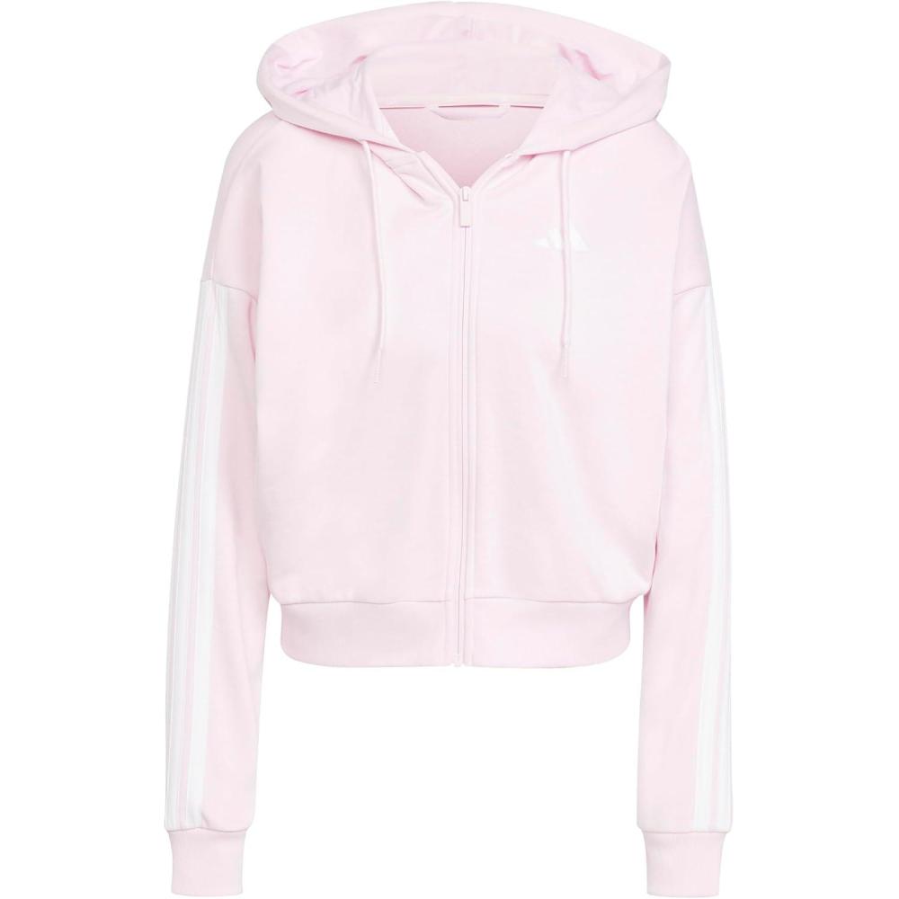 imageadidas womens Essentials 3stripes French Terry Fullzip HoodieClear PinkWhite