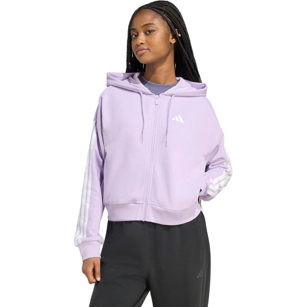 imageadidas womens Essentials 3stripes French Terry Fullzip HoodiePowder PlumWhite