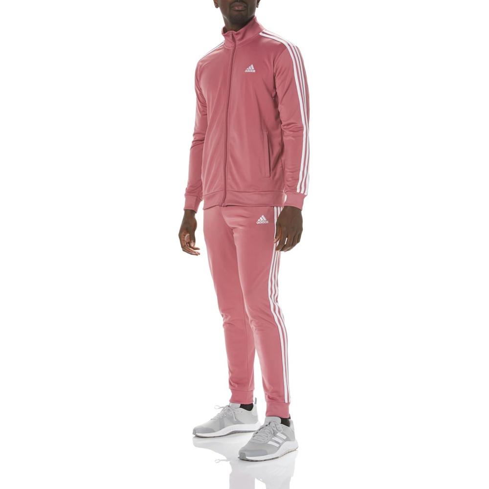 imageadidas Mens Basic 3Stripes Tricot Track SuitPreloved Crimson
