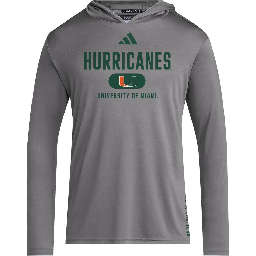 imageadidas Mens NCAA Designed for Training Team HoodieTeam GreyDark GreenWhiteUniversity of Miami