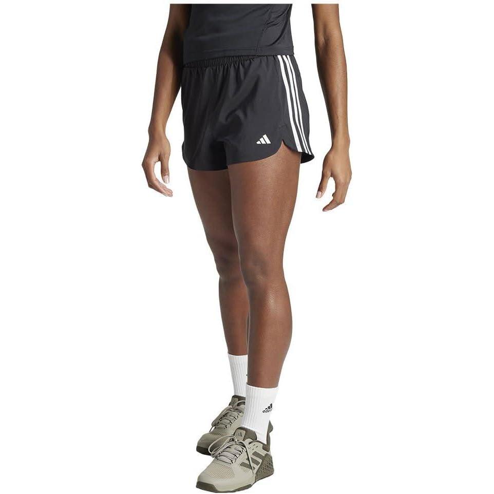 imageadidas Womens Pacer Training 3Stripes Woven HighRise ShortsBlackWhite