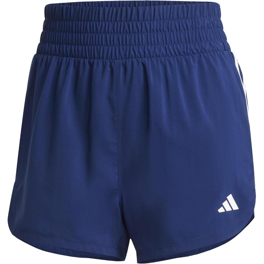 imageadidas Womens Pacer Training 3Stripes Woven HighRise ShortsDark BlueWhite