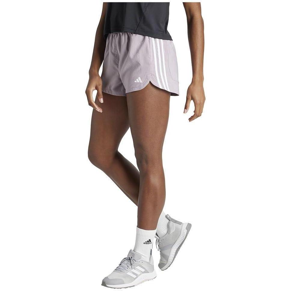 imageadidas Womens Pacer Training 3Stripes Woven HighRise ShortsPreloved Fig  White