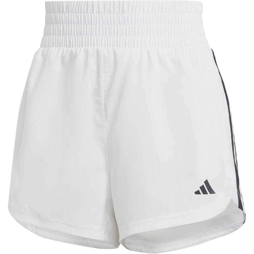 imageadidas Womens Pacer Training 3Stripes Woven HighRise ShortsWhiteBlack