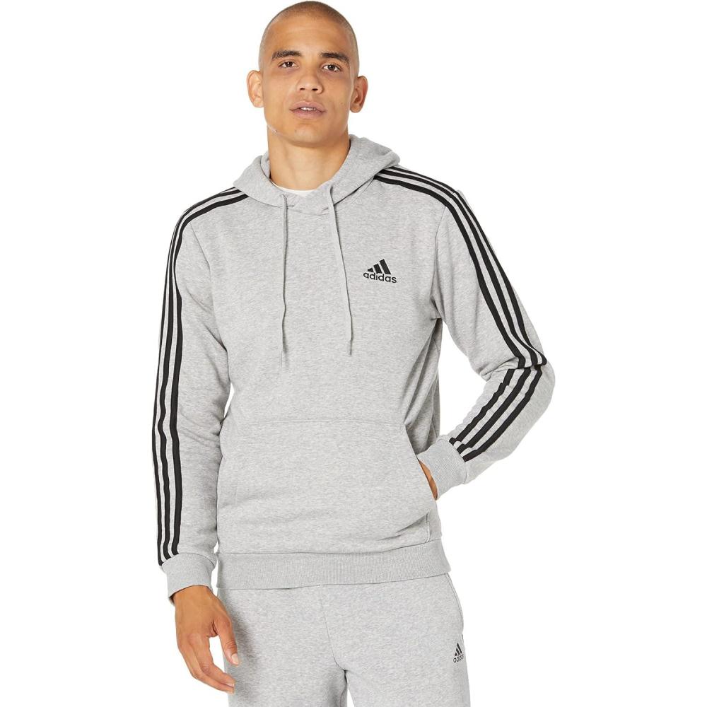 imageadidas mens Essentials Fleece 3stripes HoodieMedium Grey HeatherBlack