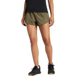 adidas Women’s Pacer Training 3-Stripes Woven High-Rise Shorts(Olive Strata/Night Cargo)