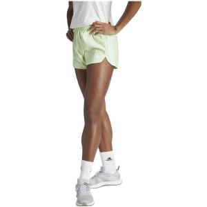 adidas Women’s Pacer Training 3-Stripes Woven High-Rise Shorts(Semi Green Spark/White)