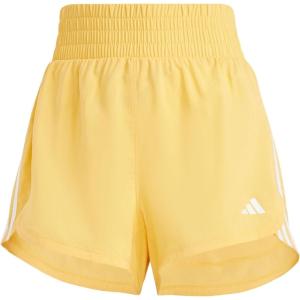 adidas Women’s Pacer Training 3-Stripes Woven High-Rise Shorts(Semi Spark / White)