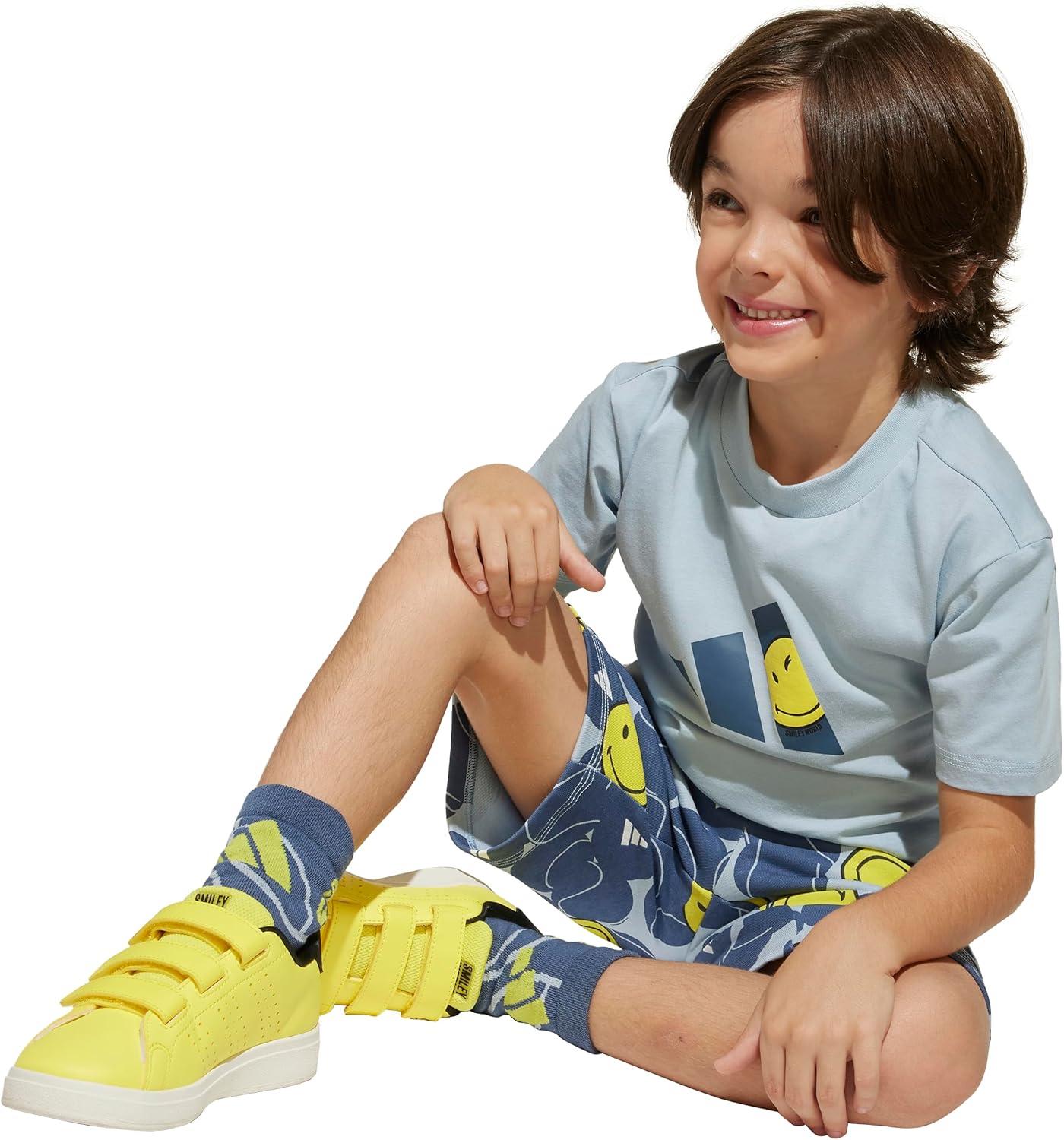 imageadidas Kids Smiley World Shorts Summer SetWonder BluePreloved InkBright YellowWhite
