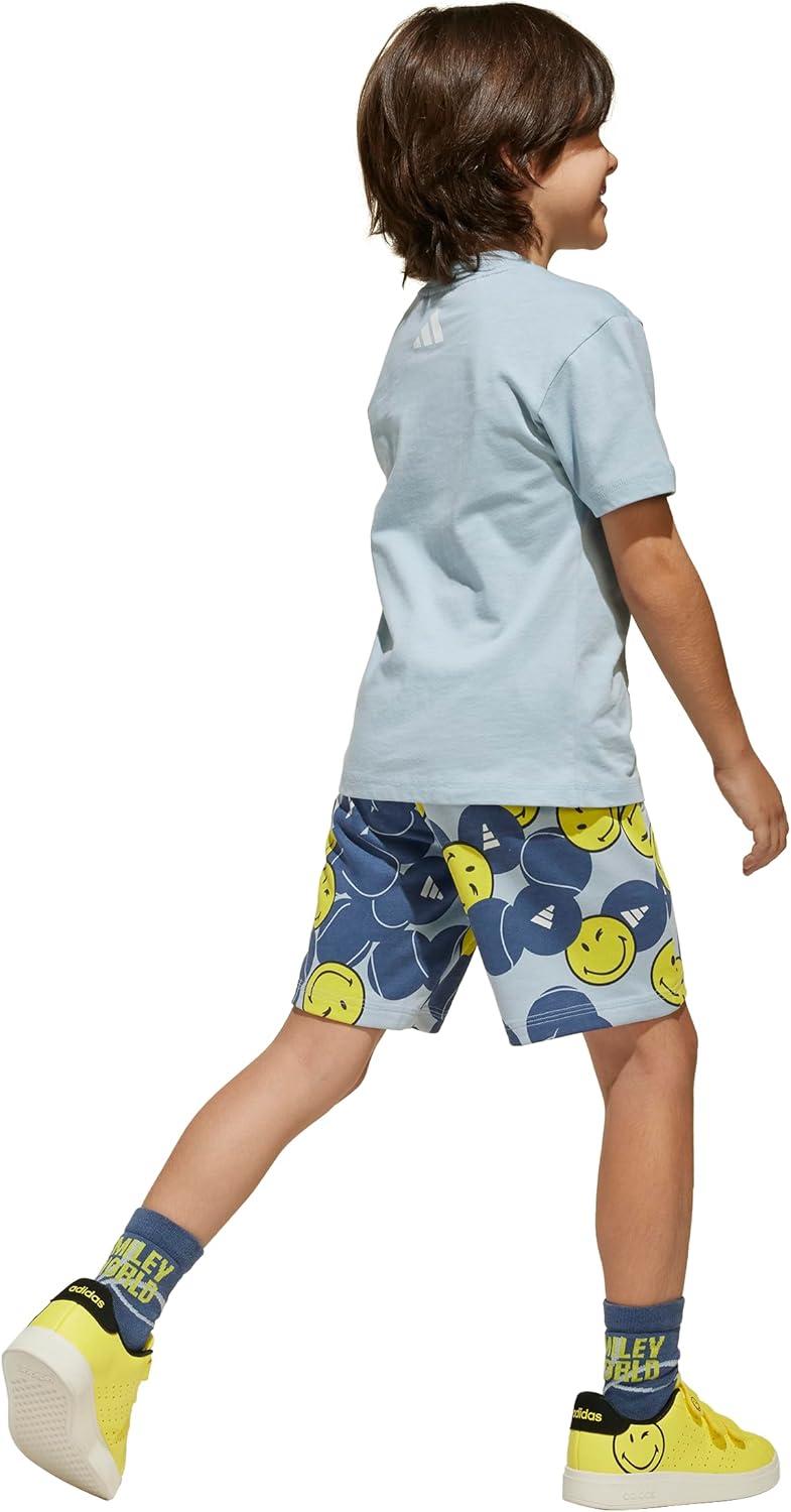 imageadidas Kids Smiley World Shorts Summer SetWonder BluePreloved InkBright YellowWhite