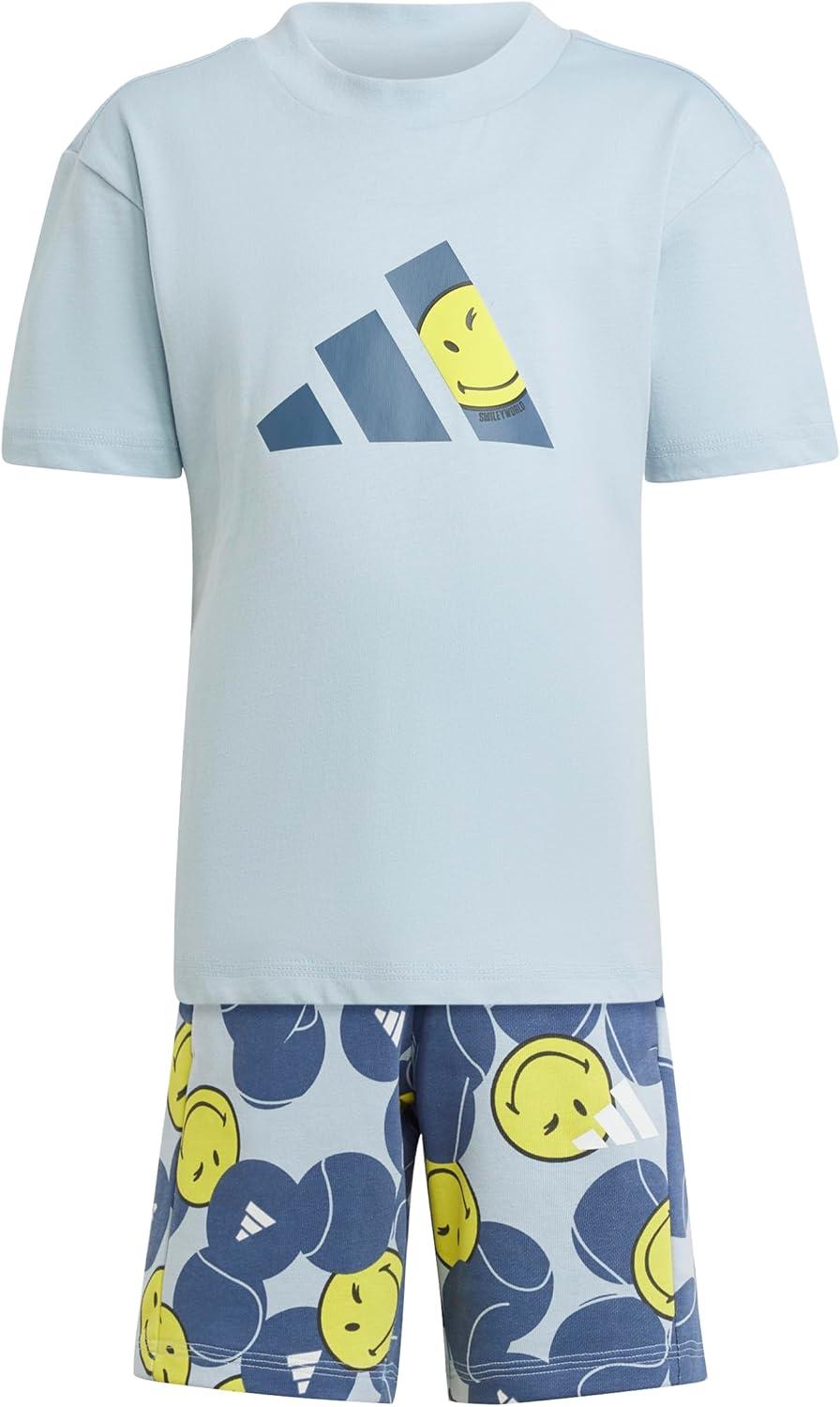 imageadidas Kids Smiley World Shorts Summer SetWonder BluePreloved InkBright YellowWhite