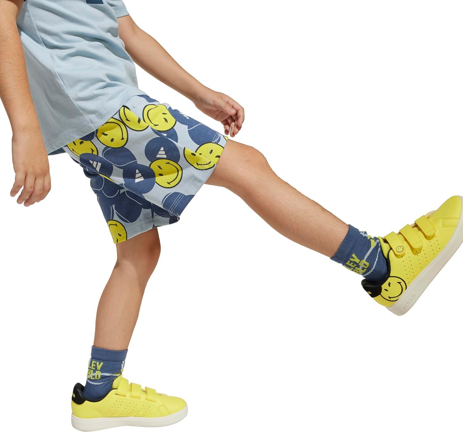 imageadidas Kids Smiley World Shorts Summer SetWonder BluePreloved InkBright YellowWhite