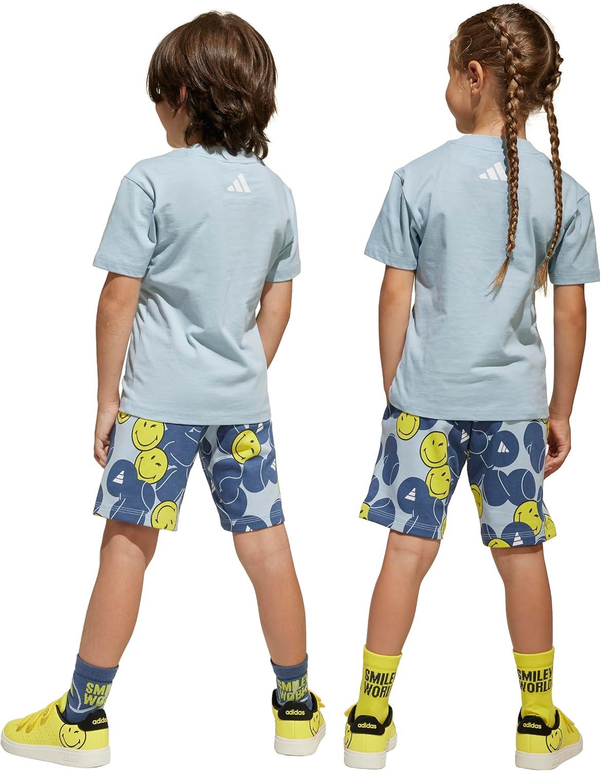 imageadidas Kids Smiley World Shorts Summer SetWonder BluePreloved InkBright YellowWhite