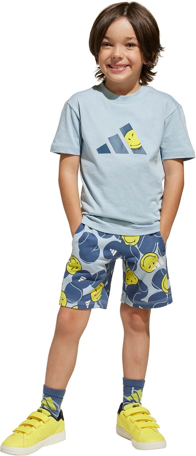 imageadidas Kids Smiley World Shorts Summer SetWonder BluePreloved InkBright YellowWhite