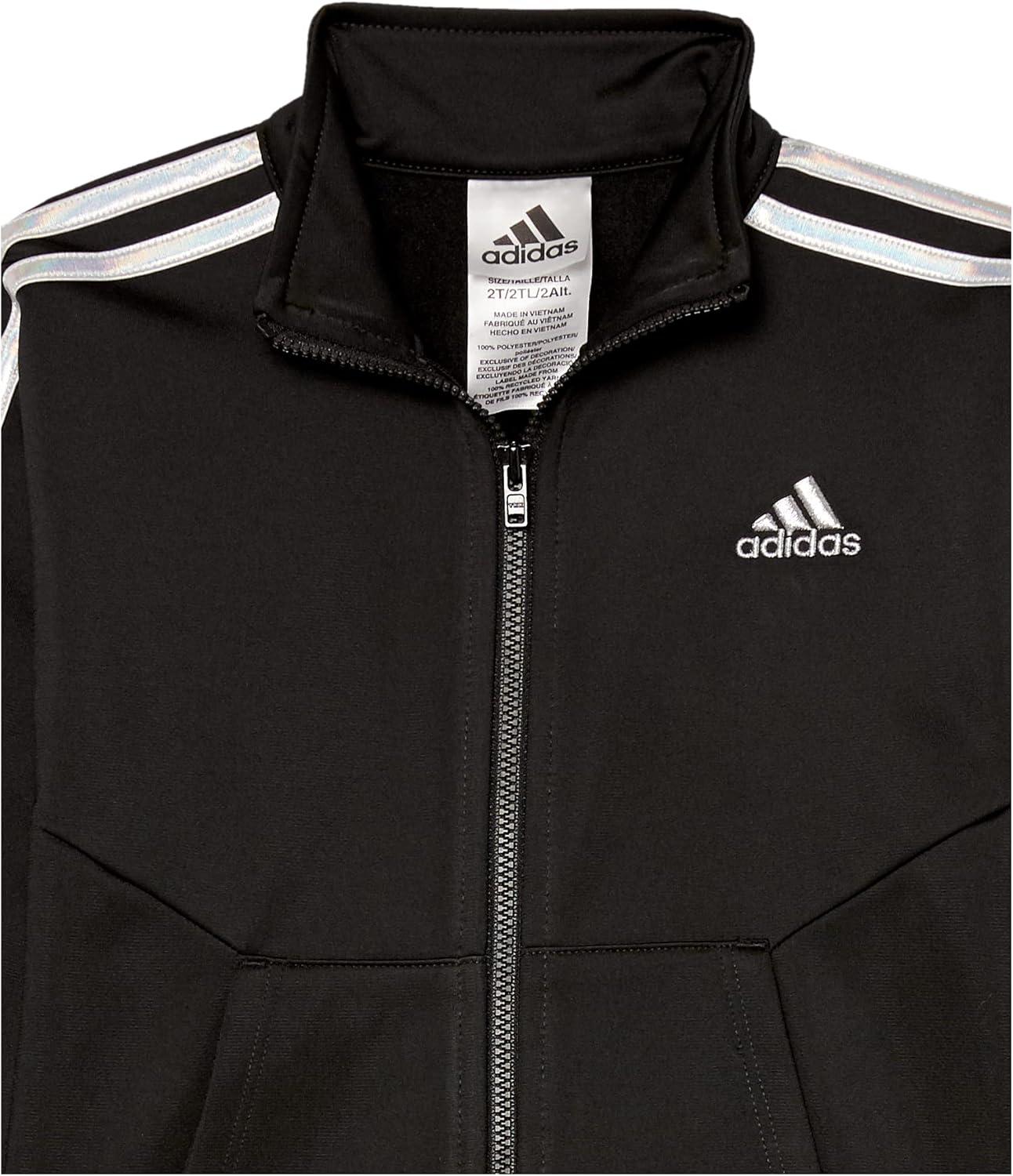 imageadidas Little Girls Zip Front Classic Tricot Jacket and Joggers SetBlackSilver