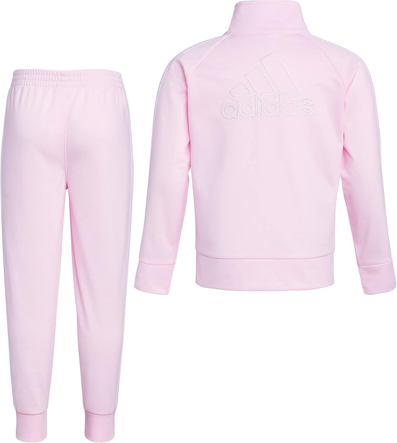 imageadidas Little Girls Zip Front Classic Tricot Jacket and Joggers SetClear Pink