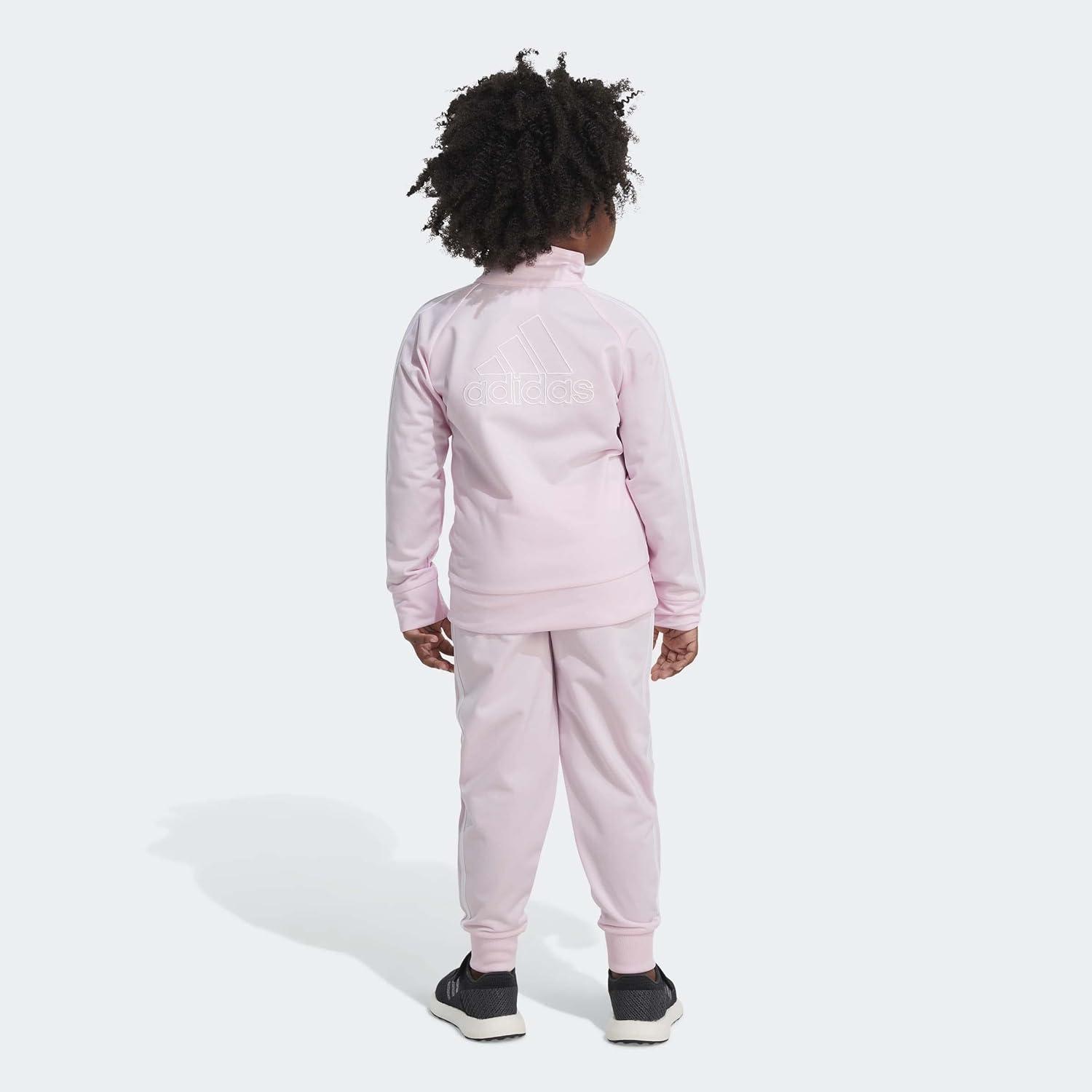 imageadidas Little Girls Zip Front Classic Tricot Jacket and Joggers SetClear Pink