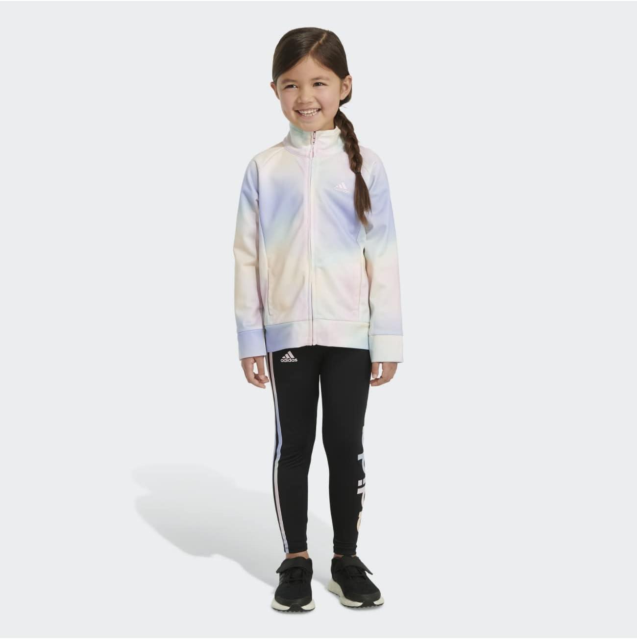imageadidas Little Girls Zip Front Classic Tricot Jacket and Joggers SetPink With Multicolor