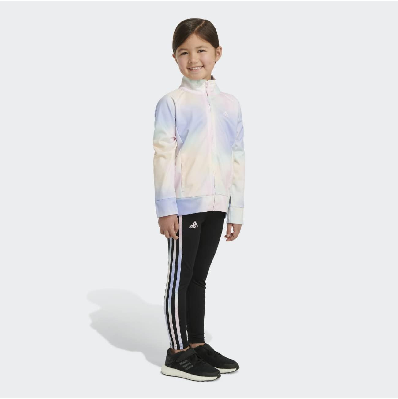 imageadidas Little Girls Zip Front Classic Tricot Jacket and Joggers SetPink With Multicolor