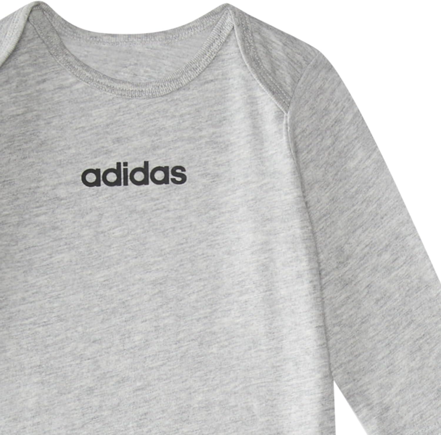 imageadidas babyboys 3piece Linear Logo Heather Bodyshirt ampamp Pant SetGrey With White