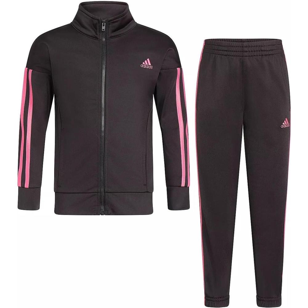 imageadidas Girls Zip Front Classic Tricot Jacket and Joggers SetTricot Track SetBlackLight Pink
