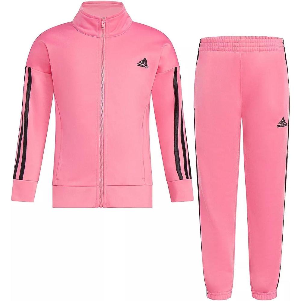 imageadidas Little Girls Zip Front Classic Tricot Jacket and Joggers SetMagenta Pink