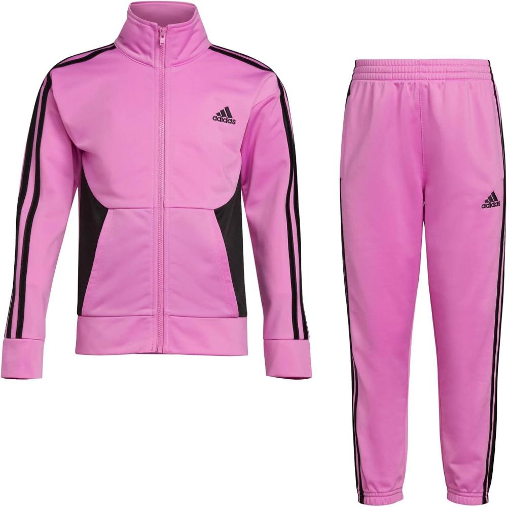 imageadidas Little Girls Zip Front Classic Tricot Jacket and Joggers SetPulse Lilac With Black