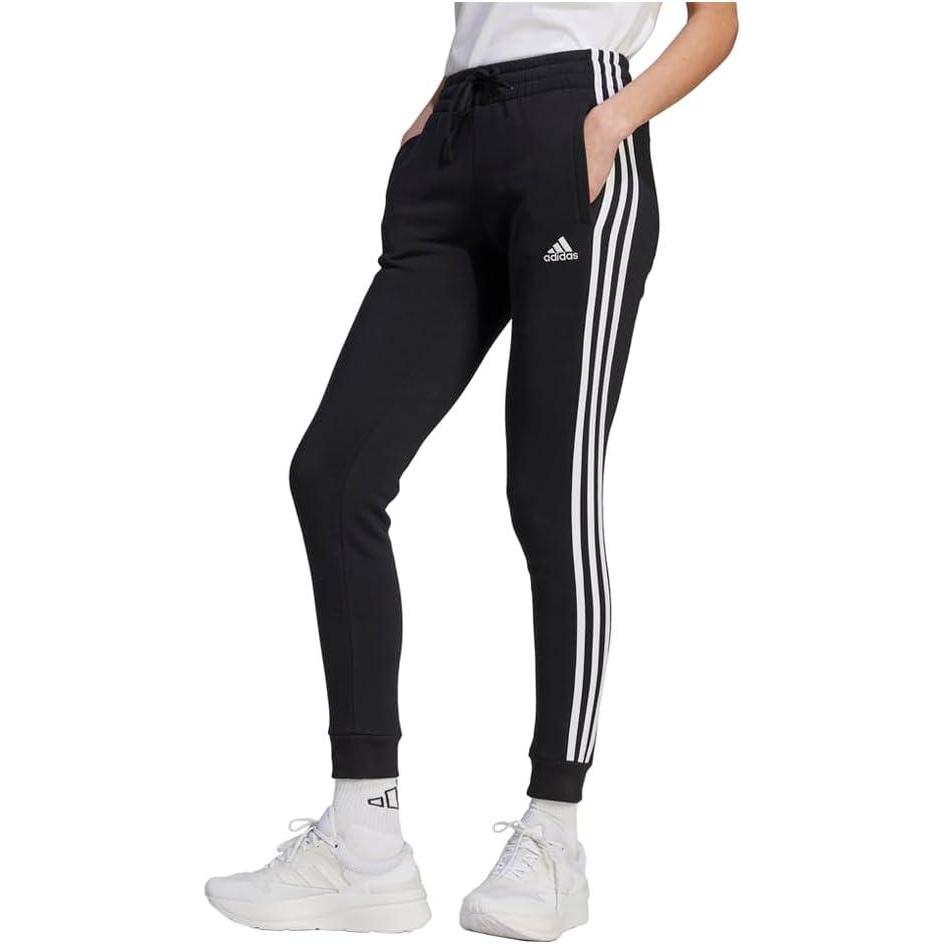 imageadidas Womens Essentials 3Stripes Fleece PantsBlackWhite