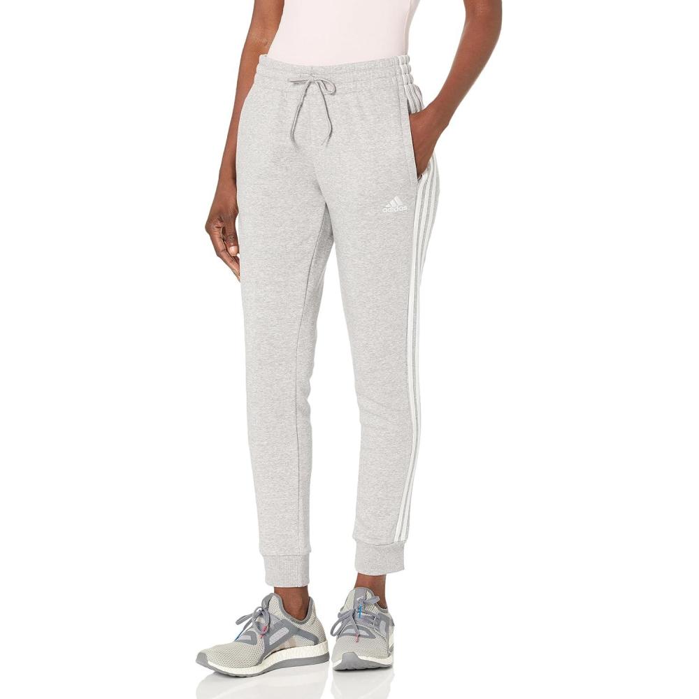 imageadidas Womens Essentials 3Stripes Fleece PantsMedium Grey HeatherWhite 2021