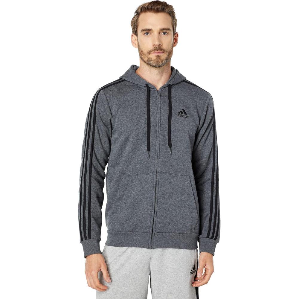 imageadidas mens Essentials 3stripes Fleece Full Zip HoodieDark Grey Heather