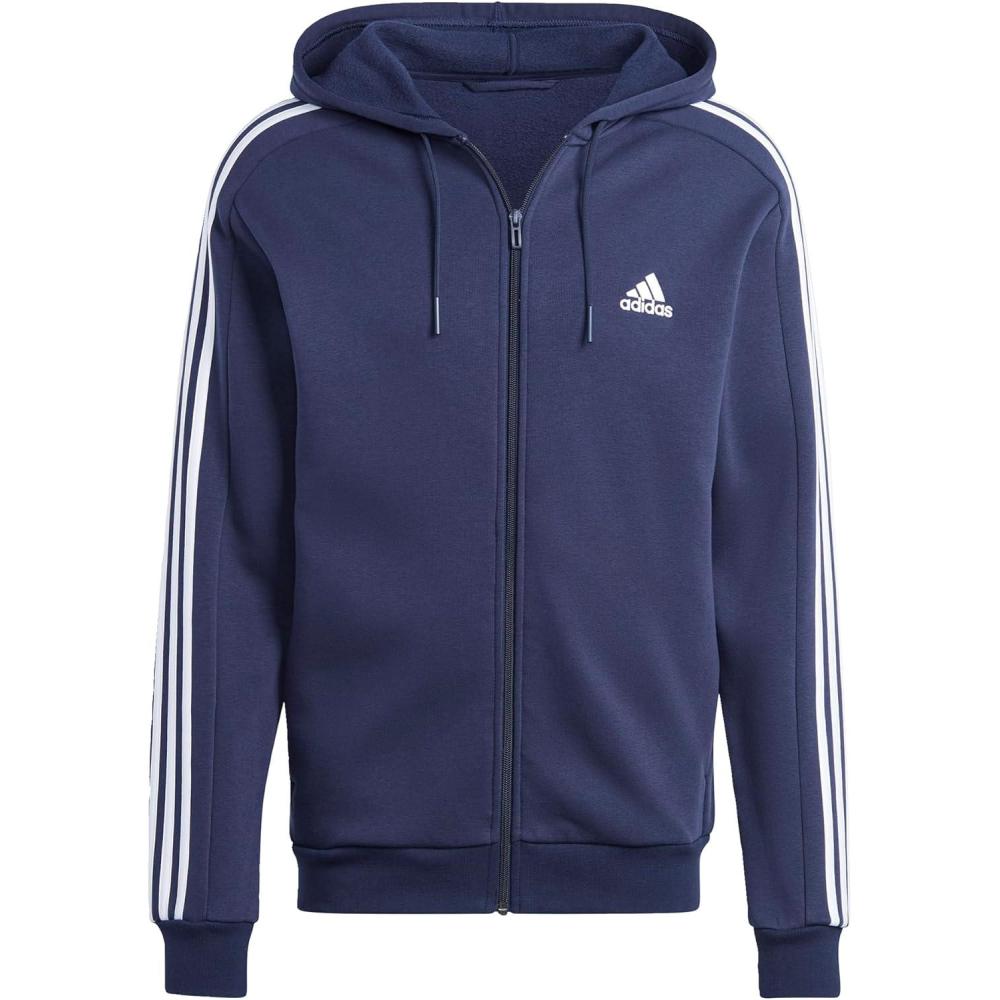 imageadidas mens Essentials 3stripes Fleece Full Zip HoodieLegend Ink