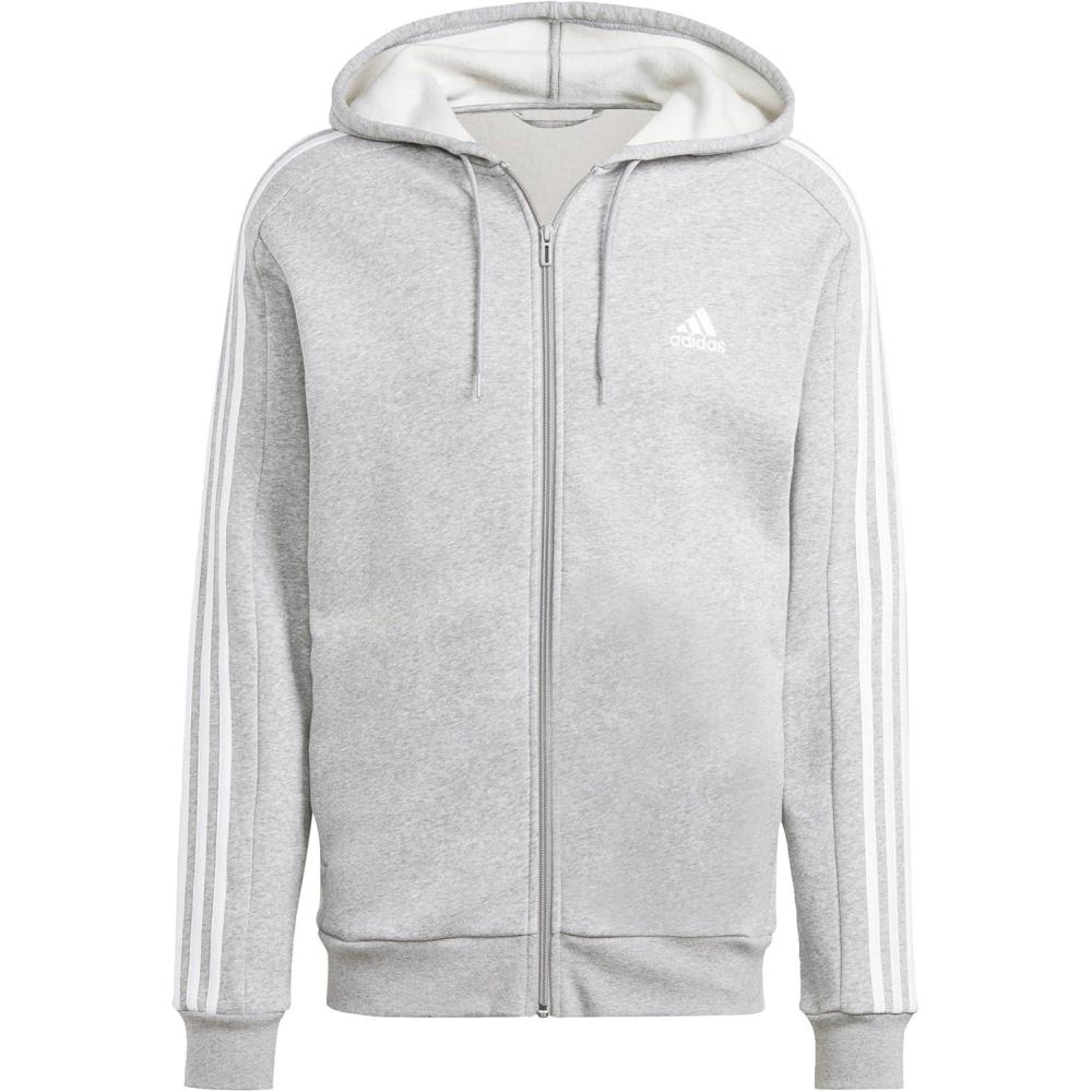 imageadidas mens Essentials 3stripes Fleece Full Zip HoodieMedium Grey Heather