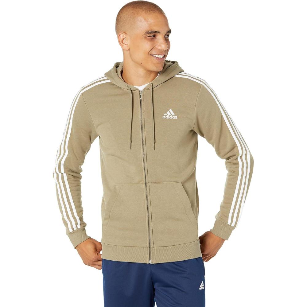 imageadidas mens Essentials 3stripes Fleece Full Zip HoodieOrbit GreenWhite