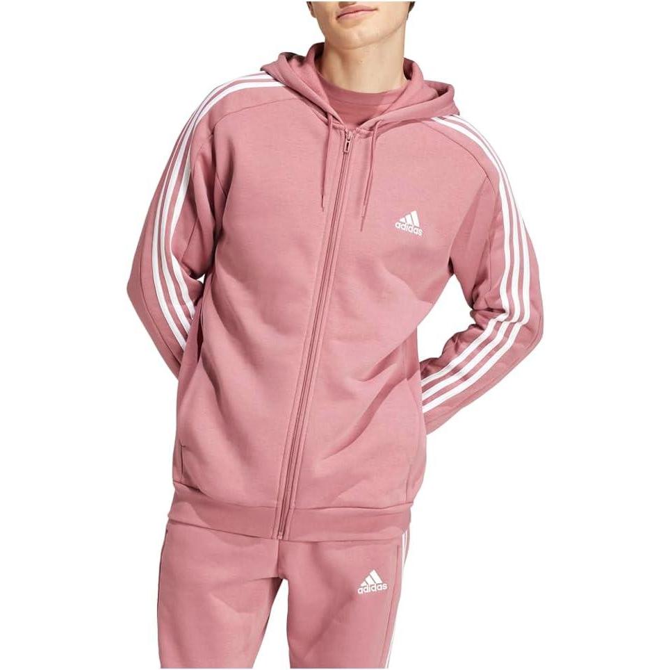 imageadidas mens Essentials 3stripes Fleece Full Zip HoodiePreloved Crimson